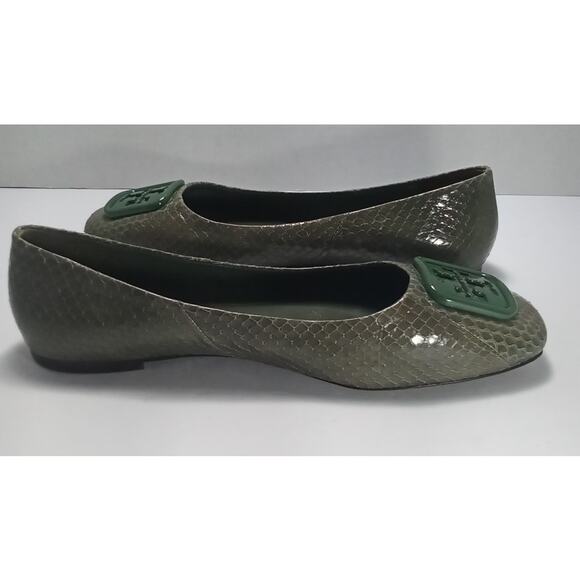 Tory Burch Georgia Olive Snake Print Ballet Flats - Picture 5 of 8
